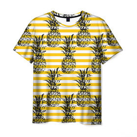 Мужская футболка 3D с принтом Ананасы 9 в Курске, 100% полиэфир | прямой крой, круглый вырез горловины, длина до линии бедер | летний | паттерн | светлый