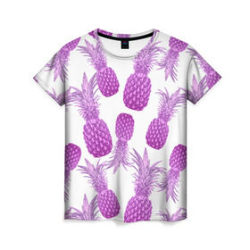 Женская футболка 3D с принтом Ананасы 14 в Курске, 100% полиэфир ( синтетическое хлопкоподобное полотно) | прямой крой, круглый вырез горловины, длина до линии бедер | летний | паттерн | светлый