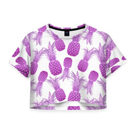 Женская футболка 3D укороченная с принтом Ананасы 14 в Курске, 100% полиэстер | круглая горловина, длина футболки до линии талии, рукава с отворотами | летний | паттерн | светлый
