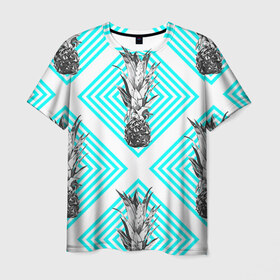 Мужская футболка 3D с принтом Ананасы 15 в Курске, 100% полиэфир | прямой крой, круглый вырез горловины, длина до линии бедер | летний | паттерн | светлый