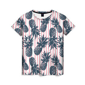 Женская футболка 3D с принтом Ананасы 16 в Курске, 100% полиэфир ( синтетическое хлопкоподобное полотно) | прямой крой, круглый вырез горловины, длина до линии бедер | летний | паттерн | светлый