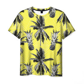 Мужская футболка 3D с принтом Ананасы 18 в Курске, 100% полиэфир | прямой крой, круглый вырез горловины, длина до линии бедер | летний | паттерн | светлый
