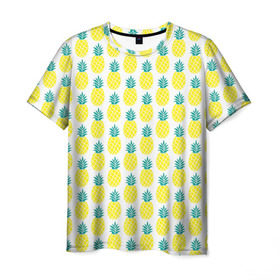Мужская футболка 3D с принтом Ананасы 23 в Курске, 100% полиэфир | прямой крой, круглый вырез горловины, длина до линии бедер | летний | паттерн | светлый