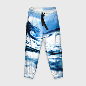 Детские брюки 3D с принтом Волна в Курске, 100% полиэстер | манжеты по низу, эластичный пояс регулируется шнурком, по бокам два кармана без застежек, внутренняя часть кармана из мелкой сетки | Тематика изображения на принте: blue | вода | волна | волны | море | океан | синий