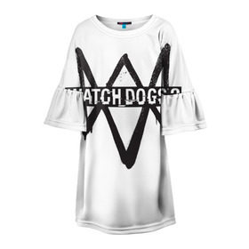 Детское платье 3D с принтом Watch Dogs 2 в Курске, 100% полиэстер | прямой силуэт, чуть расширенный к низу. Круглая горловина, на рукавах — воланы | Тематика изображения на принте: 2 | dogs | ubisoft | watch | хакер