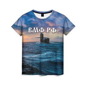 Женская футболка 3D с принтом Подводная лодка в Курске, 100% полиэфир ( синтетическое хлопкоподобное полотно) | прямой крой, круглый вырез горловины, длина до линии бедер | вмф | морской флот | моряк | тельняшка | флот | якорь