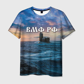 Мужская футболка 3D с принтом Подводная лодка в Курске, 100% полиэфир | прямой крой, круглый вырез горловины, длина до линии бедер | Тематика изображения на принте: вмф | морской флот | моряк | тельняшка | флот | якорь
