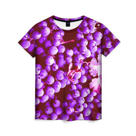Женская футболка 3D с принтом Виноград в Курске, 100% полиэфир ( синтетическое хлопкоподобное полотно) | прямой крой, круглый вырез горловины, длина до линии бедер | 