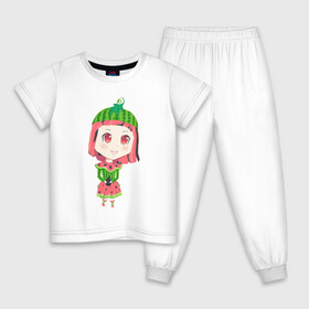 Детская пижама хлопок с принтом [Арбузинка] Аниме Чибик в Курске, 100% хлопок |  брюки и футболка прямого кроя, без карманов, на брюках мягкая резинка на поясе и по низу штанин
 | girl | аниме | анимешка | арбуз | девочка | зеленый | каваи | красный | милашка | милота | няшка | чиби | чибик