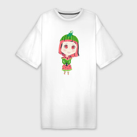 Платье-футболка хлопок с принтом [Арбузинка] Аниме Чибик в Курске,  |  | girl | аниме | анимешка | арбуз | девочка | зеленый | каваи | красный | милашка | милота | няшка | чиби | чибик