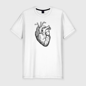 Мужская футболка премиум с принтом Heart в Курске, 92% хлопок, 8% лайкра | приталенный силуэт, круглый вырез ворота, длина до линии бедра, короткий рукав | вектор | карандаш | кардиология | кровь | мышца | орган | пульс | рисунок | сердце | черный