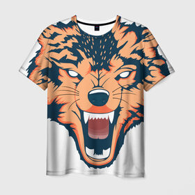 Мужская футболка 3D с принтом Red wolf в Курске, 100% полиэфир | прямой крой, круглый вырез горловины, длина до линии бедер | Тематика изображения на принте: вектор | волк | глаза | голова | голод | дикий | оранжевый | охота | хищник | ярость