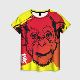 Женская футболка 3D с принтом Fire Monkey в Курске, 100% полиэфир ( синтетическое хлопкоподобное полотно) | прямой крой, круглый вырез горловины, длина до линии бедер | мартышка | обезьяна | огненная