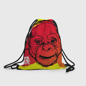 Рюкзак-мешок 3D с принтом Fire Monkey в Курске, 100% полиэстер | плотность ткани — 200 г/м2, размер — 35 х 45 см; лямки — толстые шнурки, застежка на шнуровке, без карманов и подкладки | Тематика изображения на принте: мартышка | обезьяна | огненная