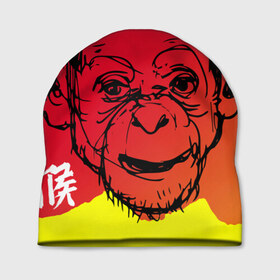 Шапка 3D с принтом Fire Monkey в Курске, 100% полиэстер | универсальный размер, печать по всей поверхности изделия | мартышка | обезьяна | огненная