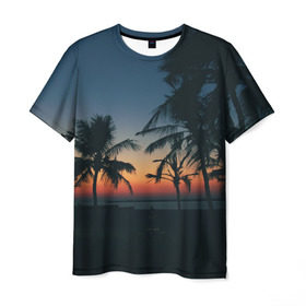 Мужская футболка 3D с принтом Пальмы в Курске, 100% полиэфир | прямой крой, круглый вырез горловины, длина до линии бедер | sea | summer | берег | лето | море | океан | отдых | пальмы | пляж | солнце