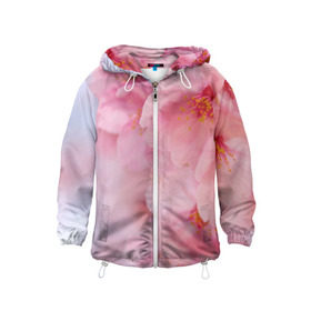 Детская ветровка 3D с принтом Сакура в Курске, 100% полиэстер | подол и капюшон оформлены резинкой с фиксаторами, по бокам два кармана без застежек, один потайной карман на груди | Тематика изображения на принте: весна | вишня | розовый | цветение | цветы | япония