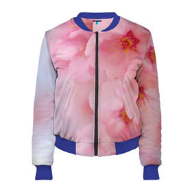 Женский бомбер 3D с принтом Сакура в Курске, 100% полиэстер | застегивается на молнию, по бокам два кармана без застежек, мягкие манжеты, по низу бомбера и на воротнике — эластичная резинка | весна | вишня | розовый | цветение | цветы | япония