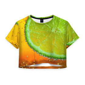 Женская футболка 3D укороченная с принтом Лайм в Курске, 100% полиэстер | круглая горловина, длина футболки до линии талии, рукава с отворотами | 