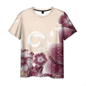 Мужская футболка 3D с принтом flowers в Курске, 100% полиэфир | прямой крой, круглый вырез горловины, длина до линии бедер | арт | краска | лето | лучи | любовь | популярные | природа | рисунки | свет | цветы