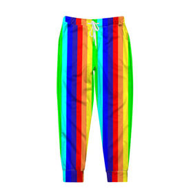 Мужские брюки 3D с принтом Радуга вертикальные полосы в Курске, 100% полиэстер | манжеты по низу, эластичный пояс регулируется шнурком, по бокам два кармана без застежек, внутренняя часть кармана из мелкой сетки | вертикальные | жёлтый | зелёный | красный | оранжевый | полосы | радуга | синий | фиолетовый