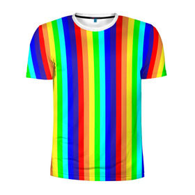 Мужская футболка 3D спортивная с принтом Радуга вертикальные полосы в Курске, 100% полиэстер с улучшенными характеристиками | приталенный силуэт, круглая горловина, широкие плечи, сужается к линии бедра | вертикальные | жёлтый | зелёный | красный | оранжевый | полосы | радуга | синий | фиолетовый