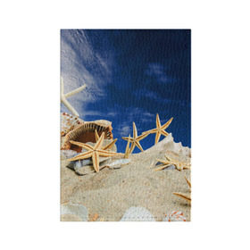 Обложка для паспорта матовая кожа с принтом Морской пляж 1 в Курске, натуральная матовая кожа | размер 19,3 х 13,7 см; прозрачные пластиковые крепления | море | отдых | отпуск | пляж | ракушки | туризм