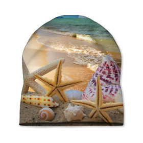 Шапка 3D с принтом Морской пляж 2 в Курске, 100% полиэстер | универсальный размер, печать по всей поверхности изделия | море | отдых | отпуск | пляж | ракушки | туризм