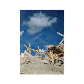Обложка для паспорта матовая кожа с принтом Морской пляж 3 в Курске, натуральная матовая кожа | размер 19,3 х 13,7 см; прозрачные пластиковые крепления | море | отдых | отпуск | пляж | ракушки | туризм