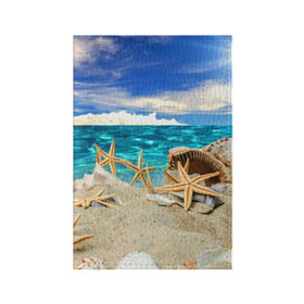 Обложка для паспорта матовая кожа с принтом Морской пляж 4 в Курске, натуральная матовая кожа | размер 19,3 х 13,7 см; прозрачные пластиковые крепления | море | отдых | отпуск | пляж | ракушки | туризм