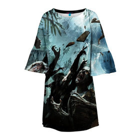 Детское платье 3D с принтом Зомбо Апокалипсис в Курске, 100% полиэстер | прямой силуэт, чуть расширенный к низу. Круглая горловина, на рукавах — воланы | zombie | зомби | мертвецы | мозги | монстр | ходячие