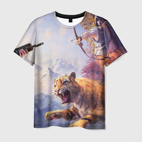 Мужская футболка 3D с принтом Месть Тигра в Курске, 100% полиэфир | прямой крой, круглый вырез горловины, длина до линии бедер | world | лук | снайпер | фентези