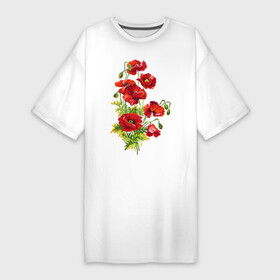 Платье-футболка хлопок с принтом Маки в Курске,  |  | embroidery | flowers | poppies | red | wild | вышивка | красные | маки | полевые | цветы