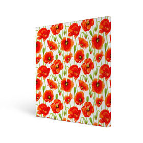 Холст квадратный с принтом Маки в Курске, 100% ПВХ |  | flowers | красные | маки | паттерн | цветы