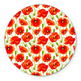 Коврик круглый с принтом Маки в Курске, резина и полиэстер | круглая форма, изображение наносится на всю лицевую часть | flowers | красные | маки | паттерн | цветы