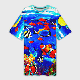 Платье-футболка 3D с принтом Рыбки в Курске,  |  | Тематика изображения на принте: аквариум | вода | лето | море | риф | рыбки | тропики | фауна