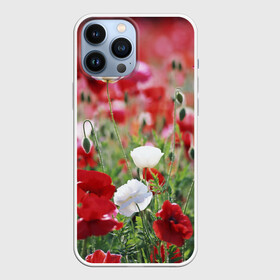 Чехол для iPhone 13 Pro Max с принтом Маки в Курске,  |  | field | flowers | meadow | poppies | red | white | белые | красные | луг | маки | поле | полевые | цветы