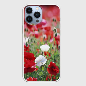 Чехол для iPhone 13 Pro Max с принтом Маки в Курске,  |  | Тематика изображения на принте: field | flowers | meadow | poppies | red | white | белые | красные | луг | маки | поле | полевые | цветы