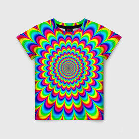 Детская футболка 3D с принтом Psychedelic в Курске, 100% гипоаллергенный полиэфир | прямой крой, круглый вырез горловины, длина до линии бедер, чуть спущенное плечо, ткань немного тянется | круги | радужный | разоцветный | яркий