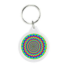 Брелок круглый с принтом Psychedelic в Курске, пластик и полированная сталь | круглая форма, металлическое крепление в виде кольца | круги | радужный | разоцветный | яркий