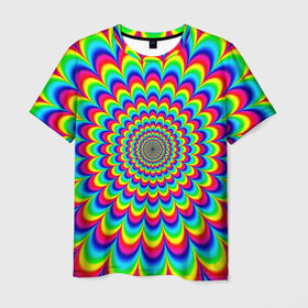 Мужская футболка 3D с принтом Psychedelic в Курске, 100% полиэфир | прямой крой, круглый вырез горловины, длина до линии бедер | круги | радужный | разоцветный | яркий