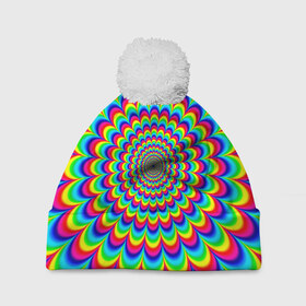 Шапка 3D c помпоном с принтом Psychedelic в Курске, 100% полиэстер | универсальный размер, печать по всей поверхности изделия | круги | радужный | разоцветный | яркий