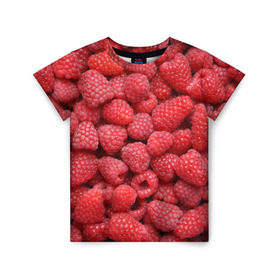 Детская футболка 3D с принтом Малина в Курске, 100% гипоаллергенный полиэфир | прямой крой, круглый вырез горловины, длина до линии бедер, чуть спущенное плечо, ткань немного тянется | девушки | еда | красота | лето | море | фрукты