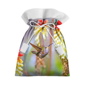 Подарочный 3D мешок с принтом Колибри в Курске, 100% полиэстер | Размер: 29*39 см | Тематика изображения на принте: лепесток | новая | природа | птичка | цветок | яркая