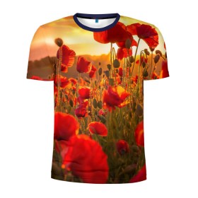 Мужская футболка 3D спортивная с принтом Маки в Курске, 100% полиэстер с улучшенными характеристиками | приталенный силуэт, круглая горловина, широкие плечи, сужается к линии бедра | Тематика изображения на принте: field | flowers | meadow | nature | poppies | red | sky | summer | sun | sunset | wild | закат | красные | лето | луг | маки | небо | поле | полевые | природа | солнце | цветы