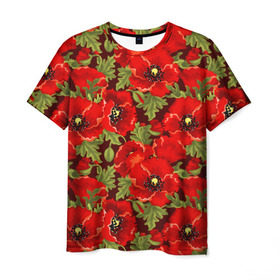 Мужская футболка 3D с принтом Маки в Курске, 100% полиэфир | прямой крой, круглый вырез горловины, длина до линии бедер | flowers | poppies | red | wild | красные | мак | маки | полевые | цветы