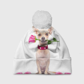 Шапка 3D c помпоном с принтом С Любовью в Курске, 100% полиэстер | универсальный размер, печать по всей поверхности изделия | любовь | милый | подарок | прикол | розы | собака | цветы | щенок