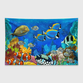 Флаг-баннер с принтом Экзотические рыбки в Курске, 100% полиэстер | размер 67 х 109 см, плотность ткани — 95 г/м2; по краям флага есть четыре люверса для крепления | животые | красочные | морские | рыбки | цветные | экзотические