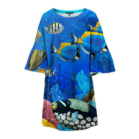 Детское платье 3D с принтом Экзотические рыбки в Курске, 100% полиэстер | прямой силуэт, чуть расширенный к низу. Круглая горловина, на рукавах — воланы | животые | красочные | морские | рыбки | цветные | экзотические