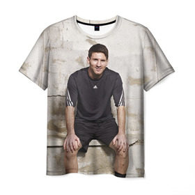 Мужская футболка 3D с принтом Месси в Курске, 100% полиэфир | прямой крой, круглый вырез горловины, длина до линии бедер | аргентина | барселона | испания | футбол | футболист